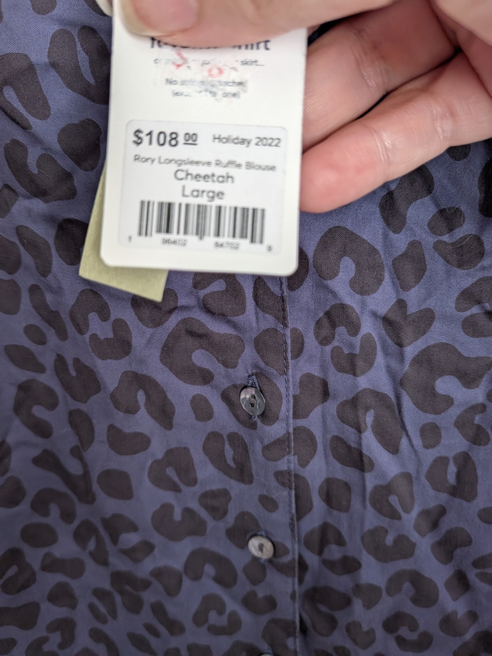 Marine Layer Blue & Black Leopard Print Ruffle Shoulder Blouse Size Large - Picture 4 of 6